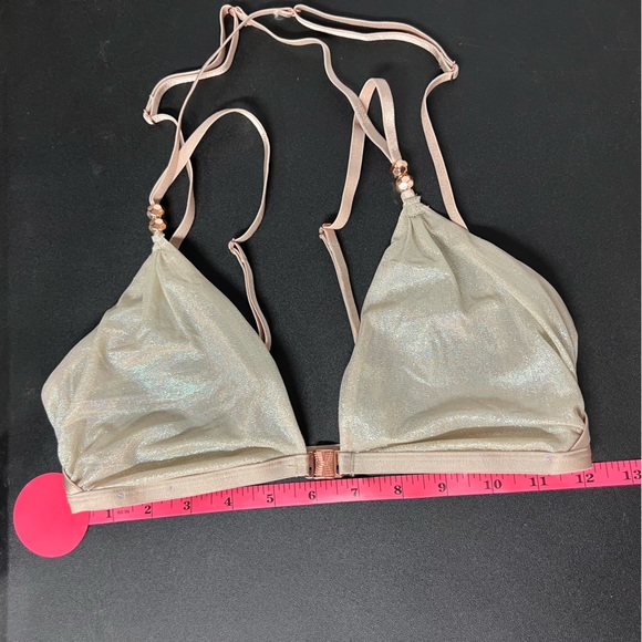 Savage X Fenty bralette tan gold shiny silver womens medium front closure - Picture 12 of 12